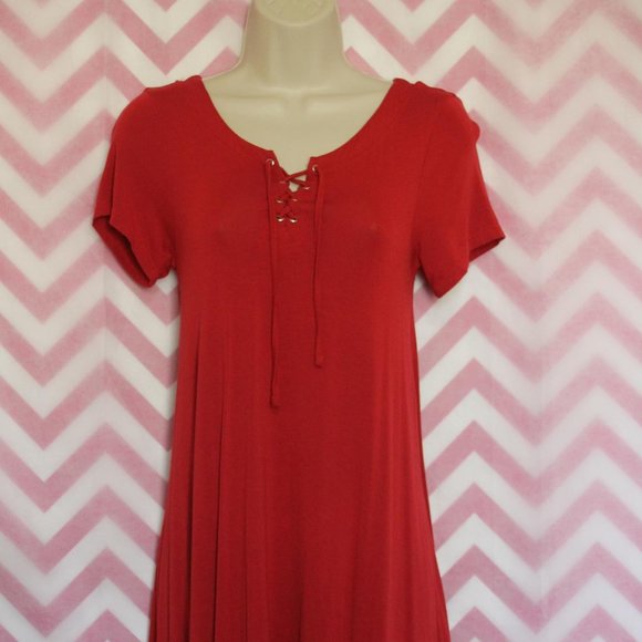 Cute Red Asymmetrical Dress Size M - Picture 2 of 5